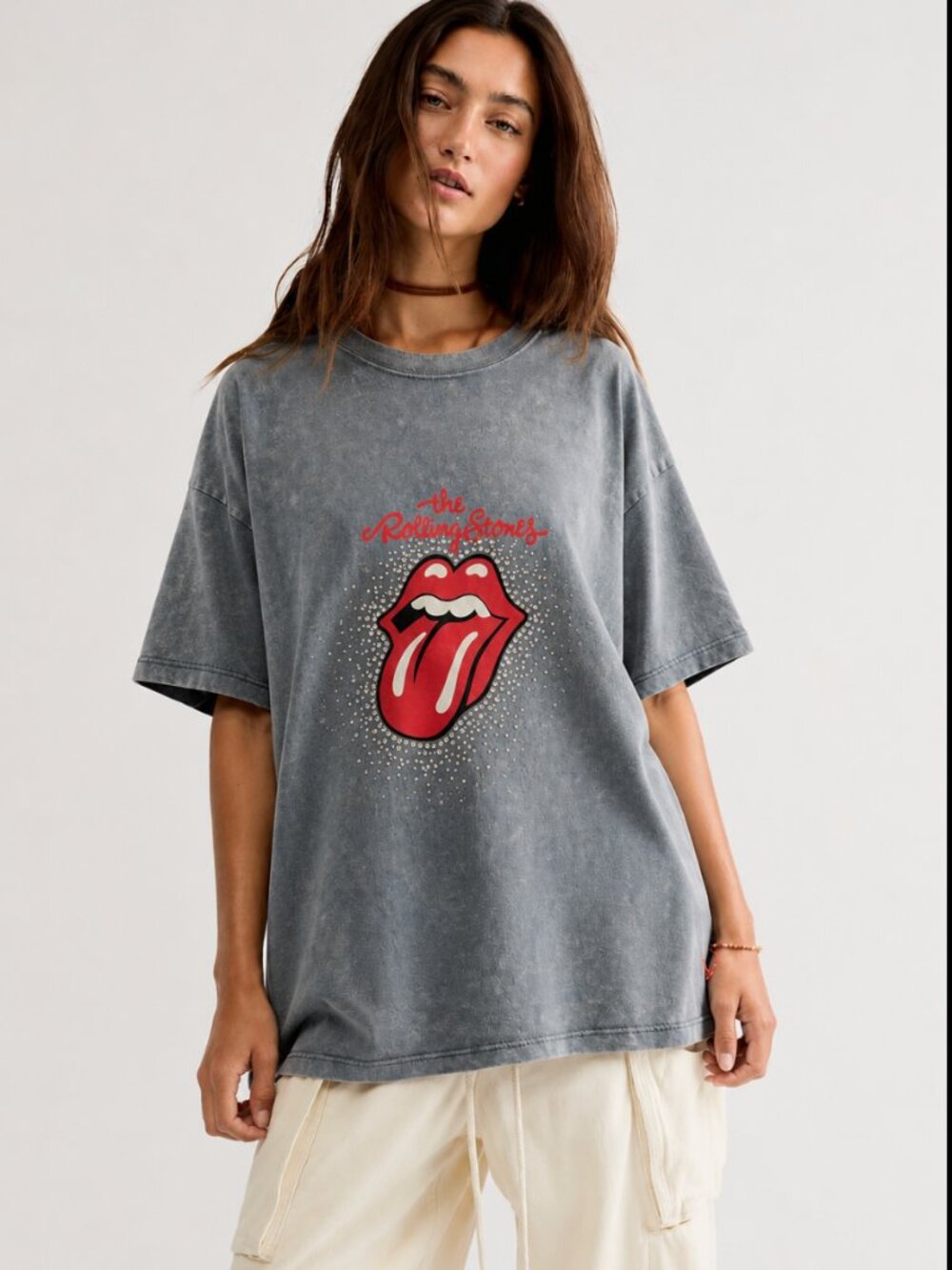 THE ROLLING STONES RHINESTONE TRIM T SHIRT